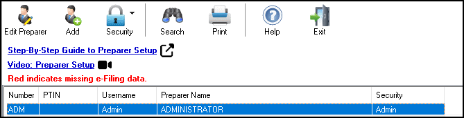 Image showing the Add icon on Setup > Preparer(s).